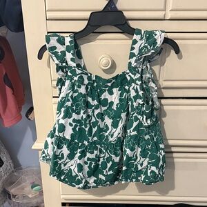 Hailey & Co (boutique) Green and White Floral ruffle  Sleeveless Top
